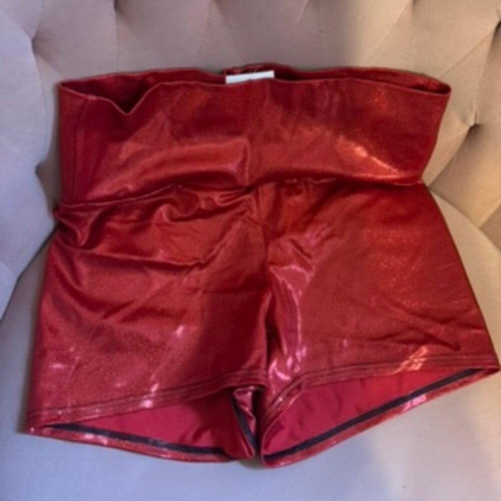 Coquetry Clothing Shiny Red High-Waisted Shorts - Size L NWT